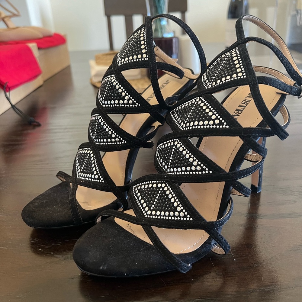 Justfab Black Fancy Strappy High Heel Sandals